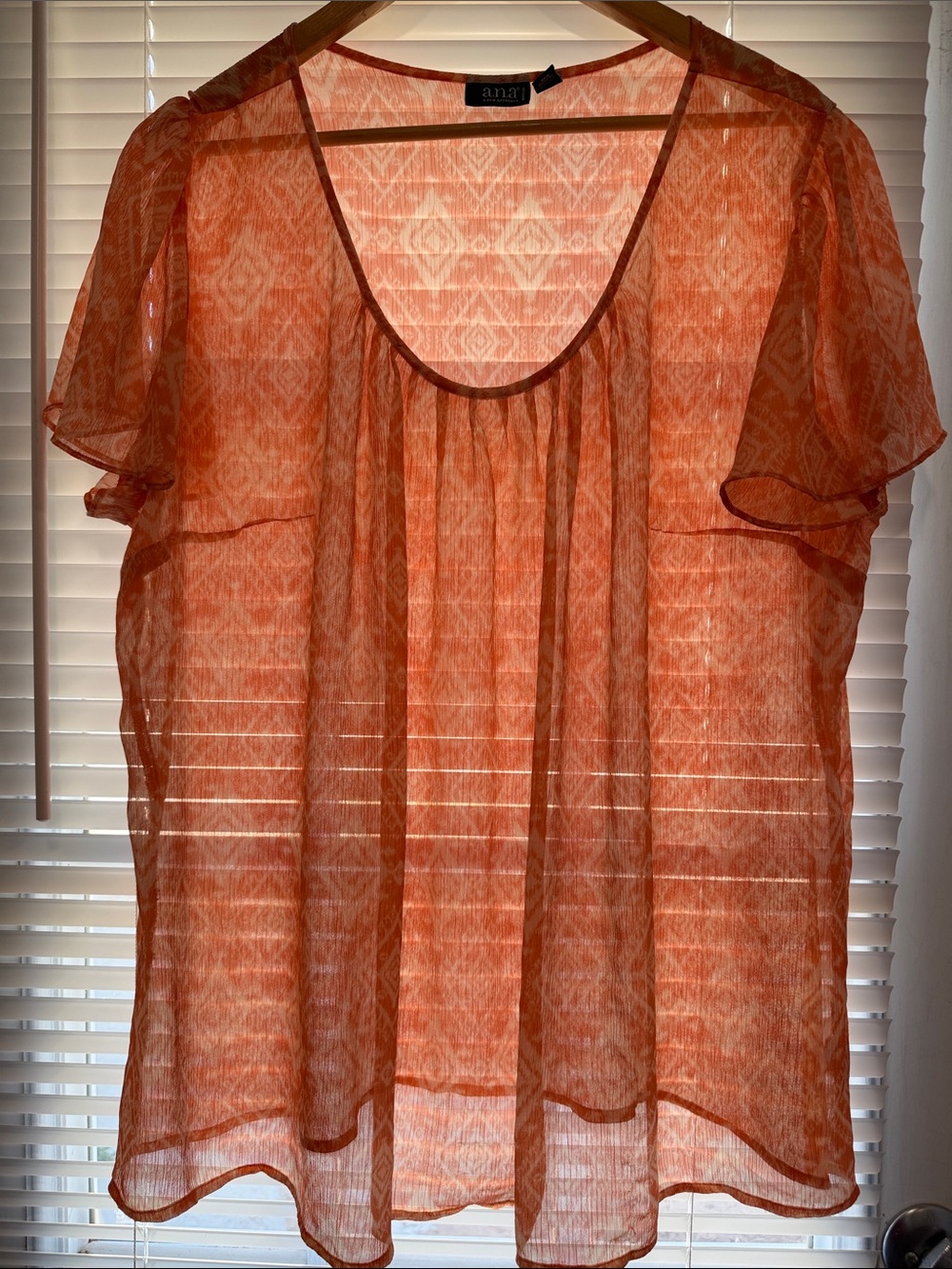 a.n.a Sheer Orange Patterned Short Sleeve Blouse